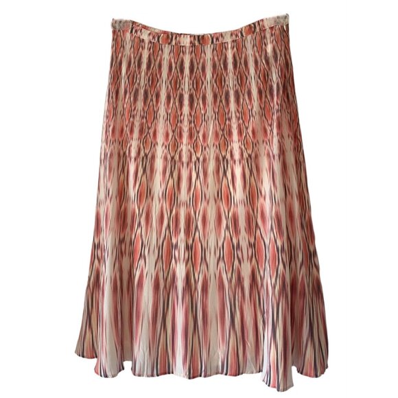 GARNET HILL Shades of Pink + Gray Ikat Midi Lined A-Line Silk Skirt Size 4 - Picture 1 of 6